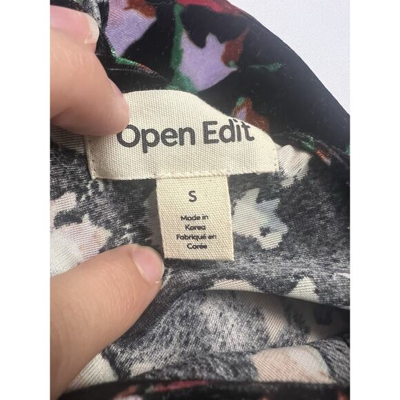 Open Edit Fit & Flare Velvet Dress Side Pockets Black Floral Open Back Size S - Picture 10 of 13